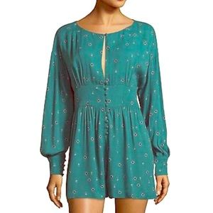 Free People floral turquoise romper x-small✨ NWOT